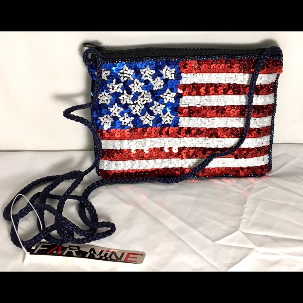 Far nine USA flag purse small sequin lined purse